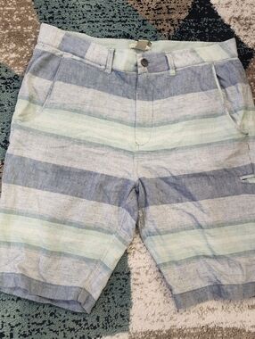 Carbon2Cobalt Linen Blend Striped Shorts Mens 33 Coastal Vacation Breathable